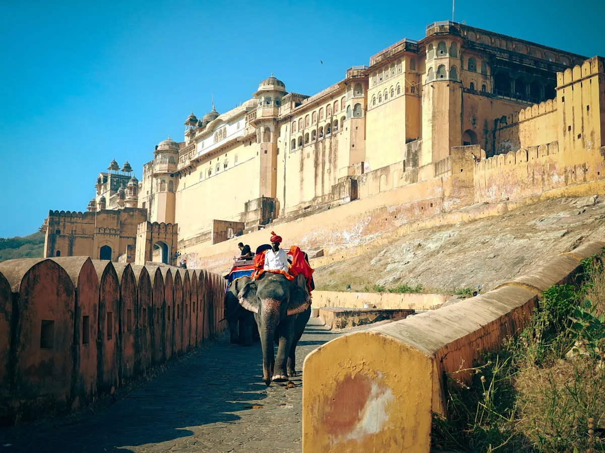 The ramped approach wall of a Rajasthani hill fort.