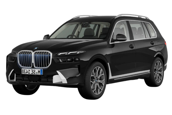 Black BMW X7 in a front three-quarter view.