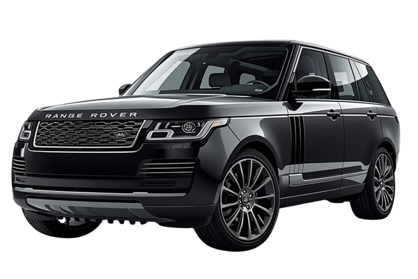 Black Range Rover Vogue in a front three-quarter view.