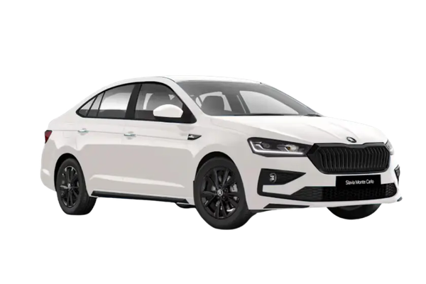 Skoda Slavia in a front three-quarter view.