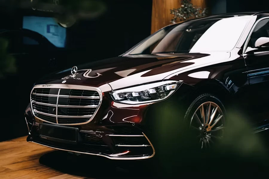 Mercedes-Benz S-Class with a close view of its grille and bonnet.